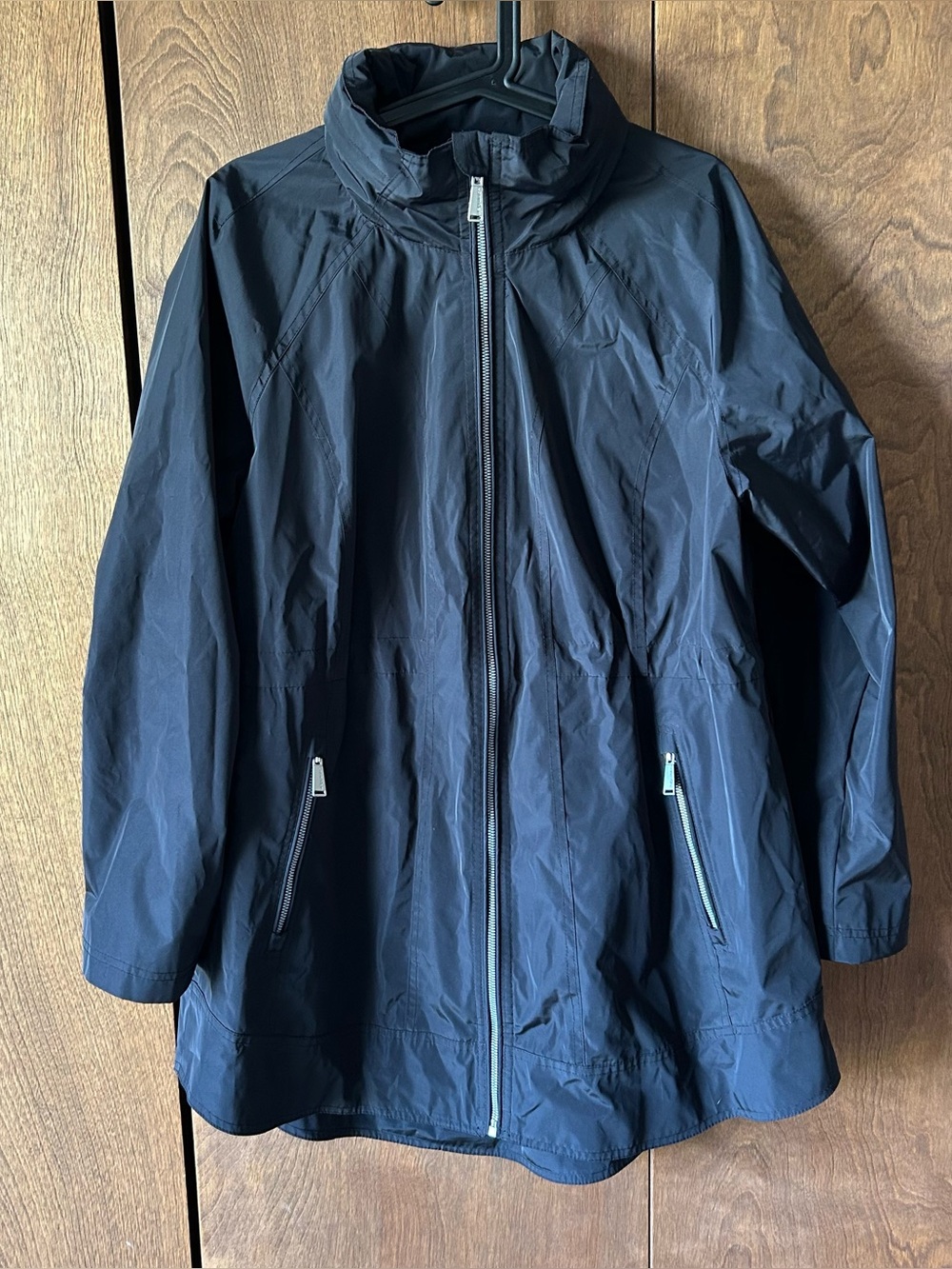 Calvin Klein Black Lightweight Zip-Front Rain Coat